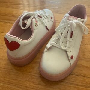 ALDO White and Pink Heart Accent Women's Platform Sneakers